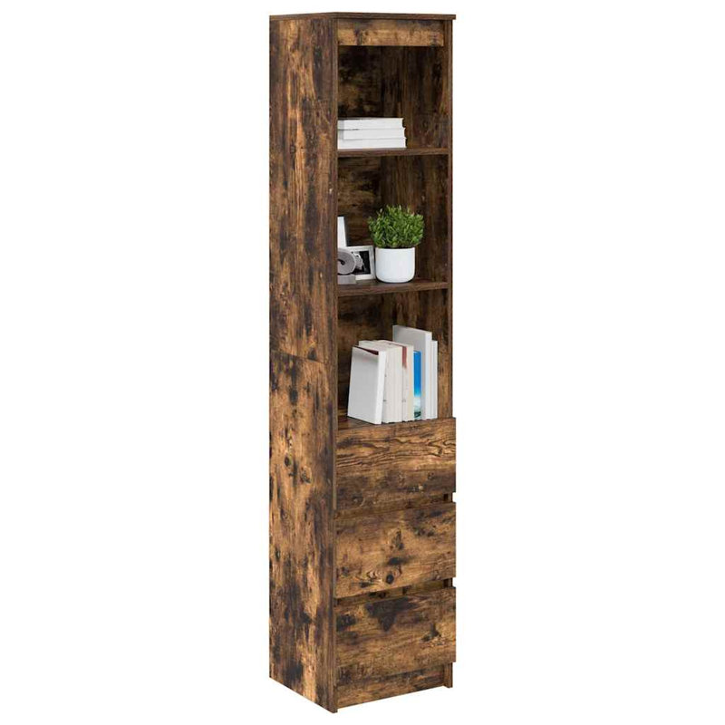 Highboard 37.5X35x180 Cm Engineered Wood, Smoked Oak