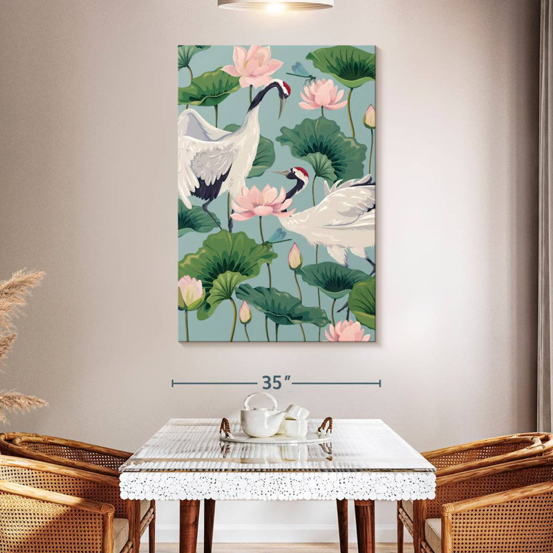 Brampt Cranes And Lotuses, 51" H x 34" W