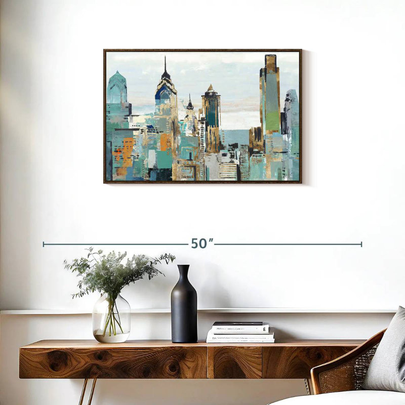 Bleu sarcelle Argueta I, Cadre flottant noyer, 31 po x 21 po
