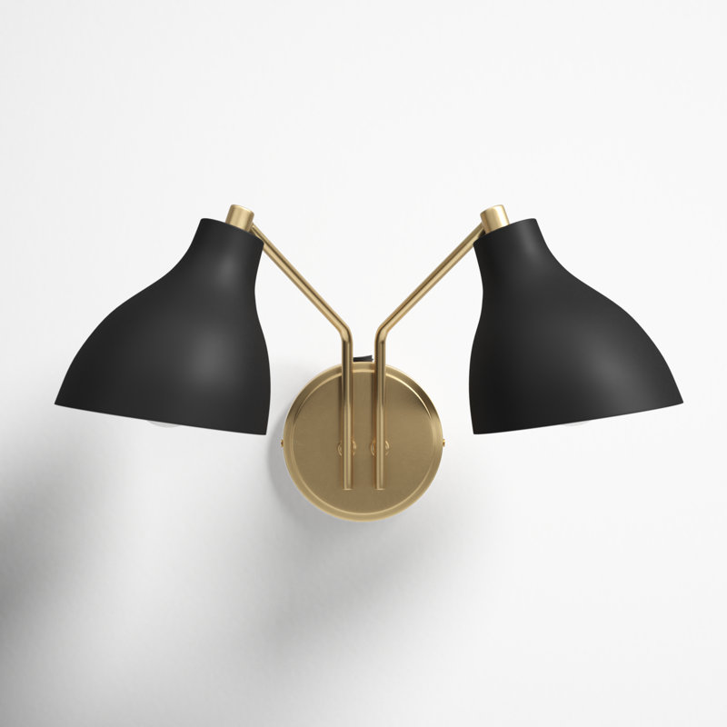 Elyse 17.5" W 2-Light Dimmable Armed Sconce, Black/Brass, Black