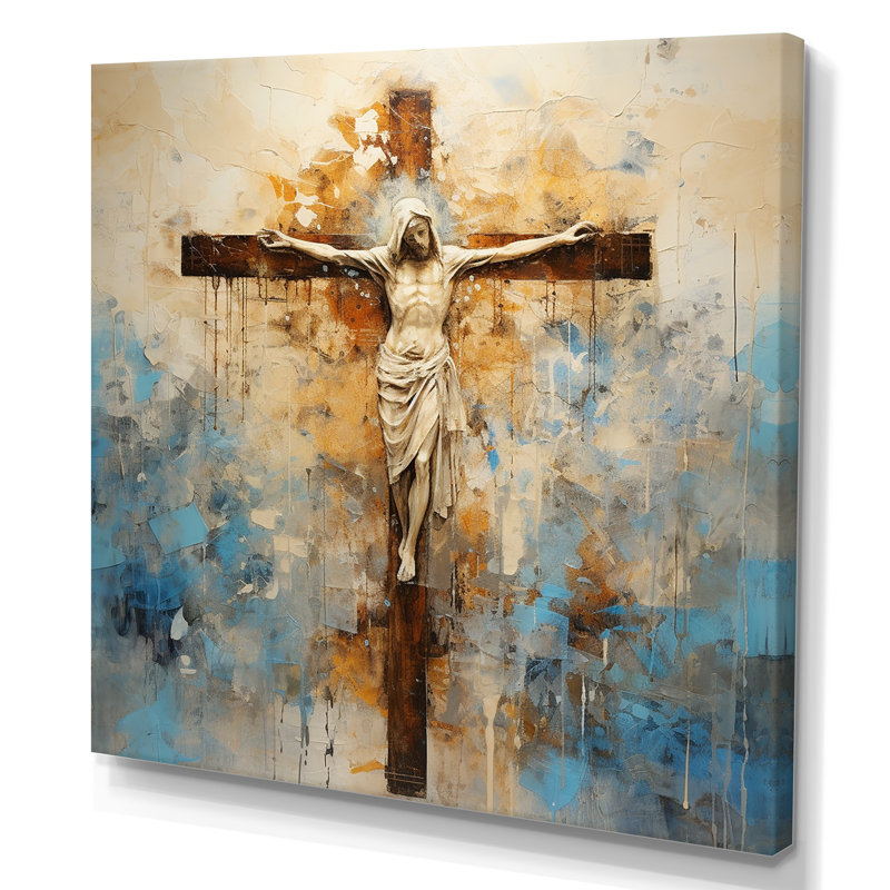 Minimalisme, croix religieuse de Jésus sur toile, H 16 po x l 16 po x P 1 po, Toile tendue