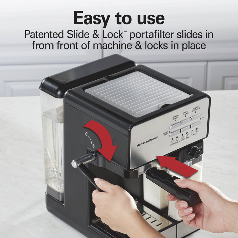 Hamilton Beach Slide & Lock Espresso Maker With Automatic Milk Reservoir