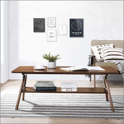 Mid-Century Modern Wood Coffee Table With Shelf