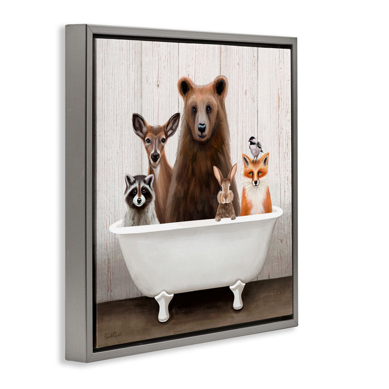 Baignoire antique Woodland Creatures, Cadre flottant gris lustré, H 18 po x l 18 po