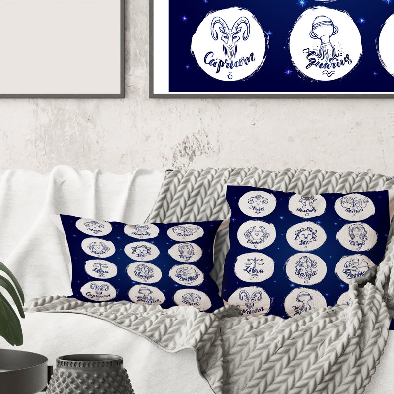 Rectangle, signe du zodiaque sur bleu - coussin décoratif moderne