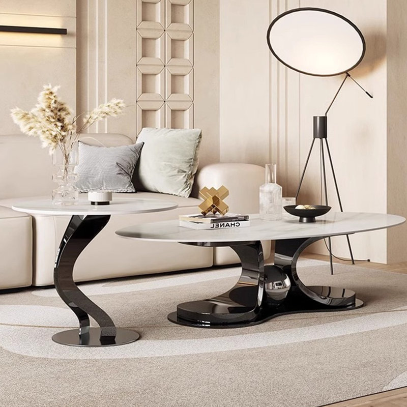 Ensemble de tables basses de luxe de style italien, H 15 po x L 51,2 po x l 27,6 po, Noir