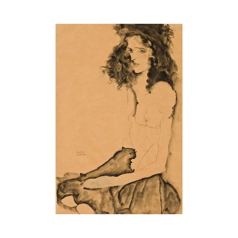 Girl With Black Hair, 1911 by Egon Schiele - Wrapped Canvas Print, 20.32 cm H x 30.48 cm W