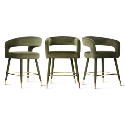 Tabourets de bar rembourrés en velours à hauteur de comptoir avec repose-pieds doré, chaises de bar pour îlot de cuisine d'une hauteur de 24 po