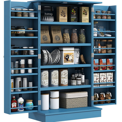 Garde-manger de 104 cm (41 po), 12 tablettes de porte, 5 tablettes réglables, bleu, optimise votre espace de rangement, réglable, offre un espace généreux