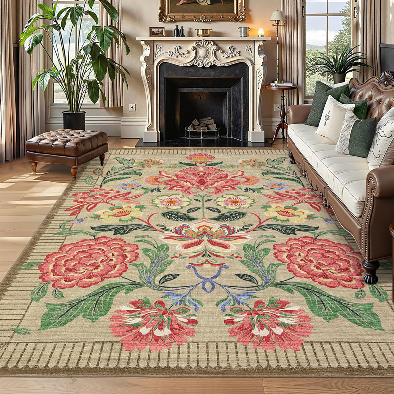 Tapis lavable rétro Vintage Boho Rugs, Tapis de couloir 2 pi x 6 pi, Ivoire ivoire