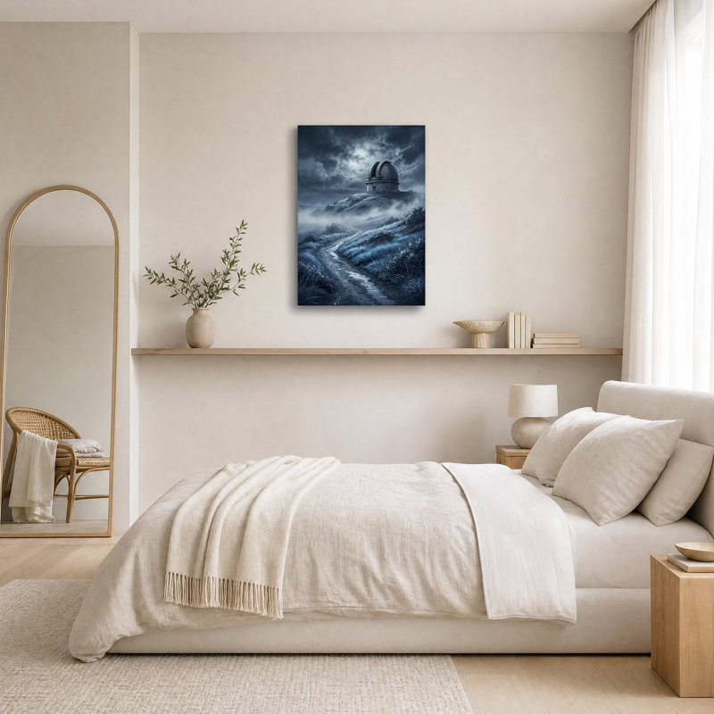Art mural bleu sur toile "Misty Hill", H 36 po x l 24 po