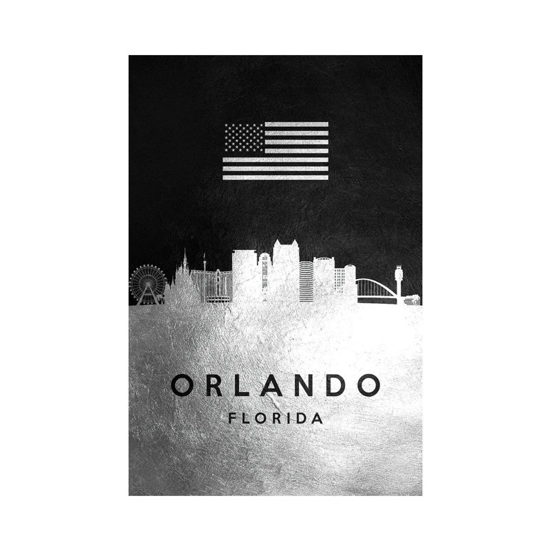 Orlando Florida Silver Skyline by Adrian Baldovino - Wrapped Canvas Painting, 20.32 cm H x 30.48 cm W x 1.91 cm D