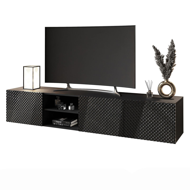 Retal Unfinished TV Stand for TVs up to 70", Black/High-gloss Black