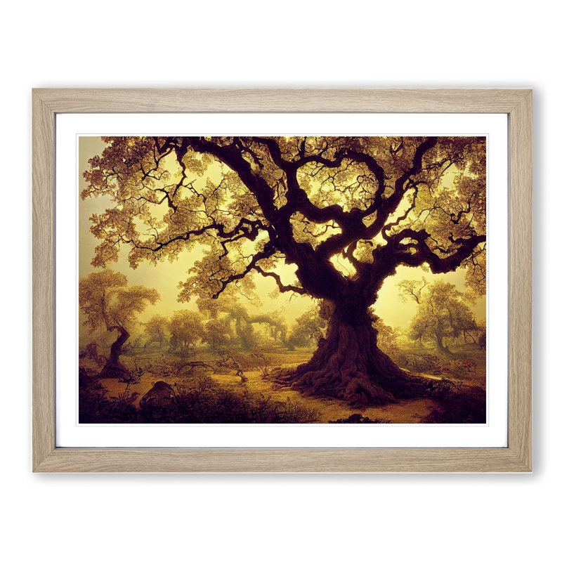 Angelical Oak Tree - Single Picture Frame Print, 25cm H x 34cm W x 2cm D, Oak Framed