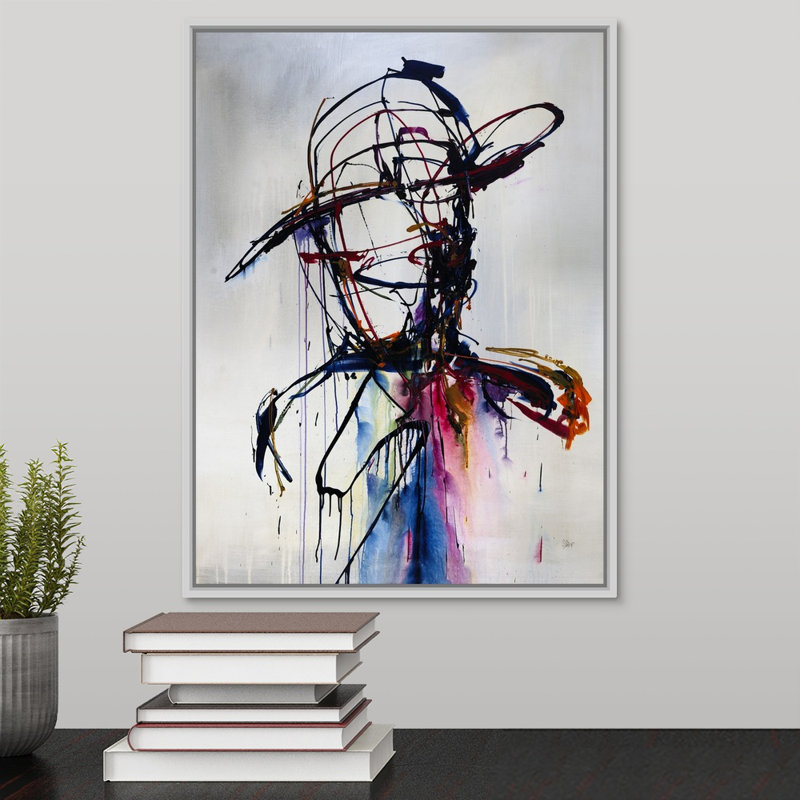 « on the hunt », peinture sur toile, H 17,7 po x l 13,7 po x p 1,75 po, Cadre flottant blanc