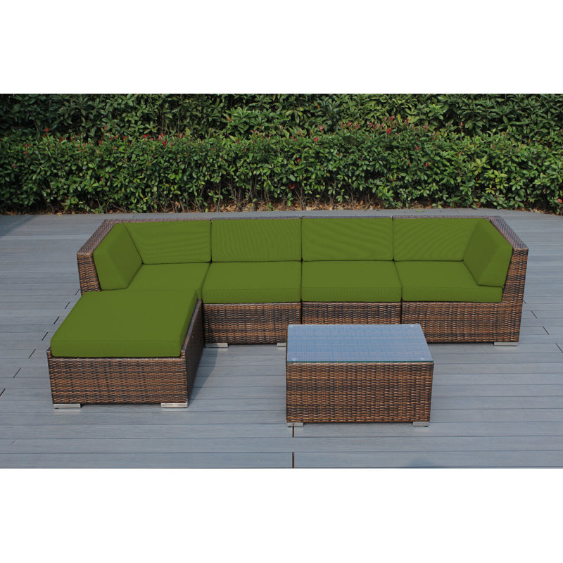 Billyjo Wicker 4 - Person Seating Group with Cushions - No Assembly, Subrella Macaw, Mixed Brown
