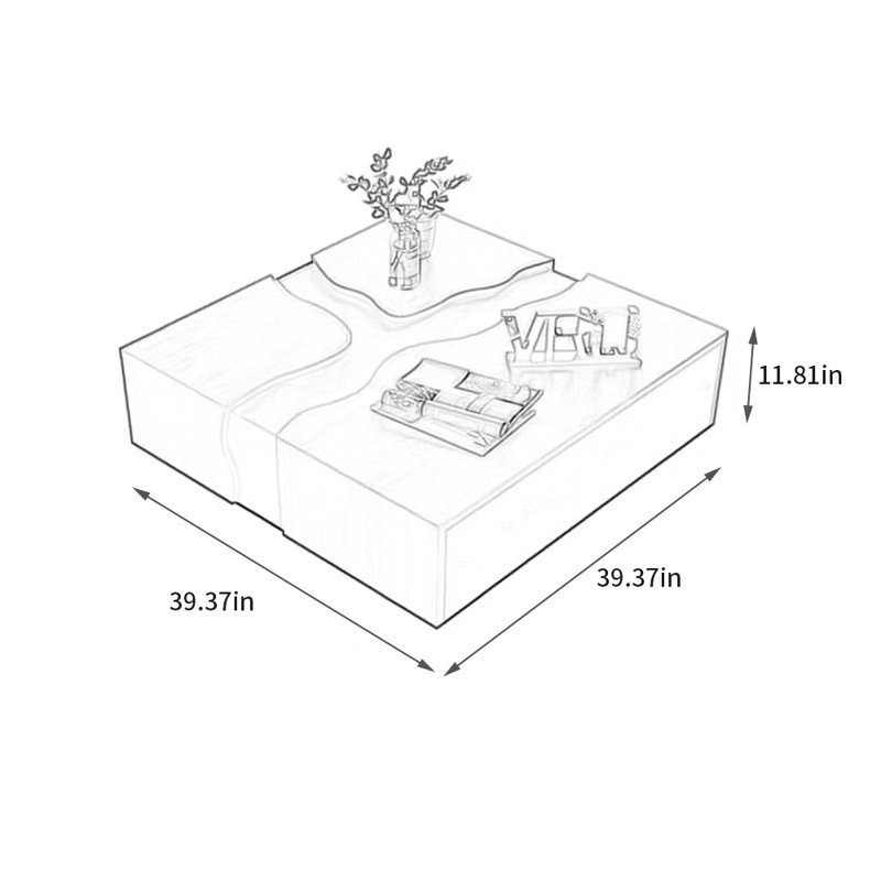 Creative simple storage square coffee table, 11.81" H x 39.37" L x 39.37" W