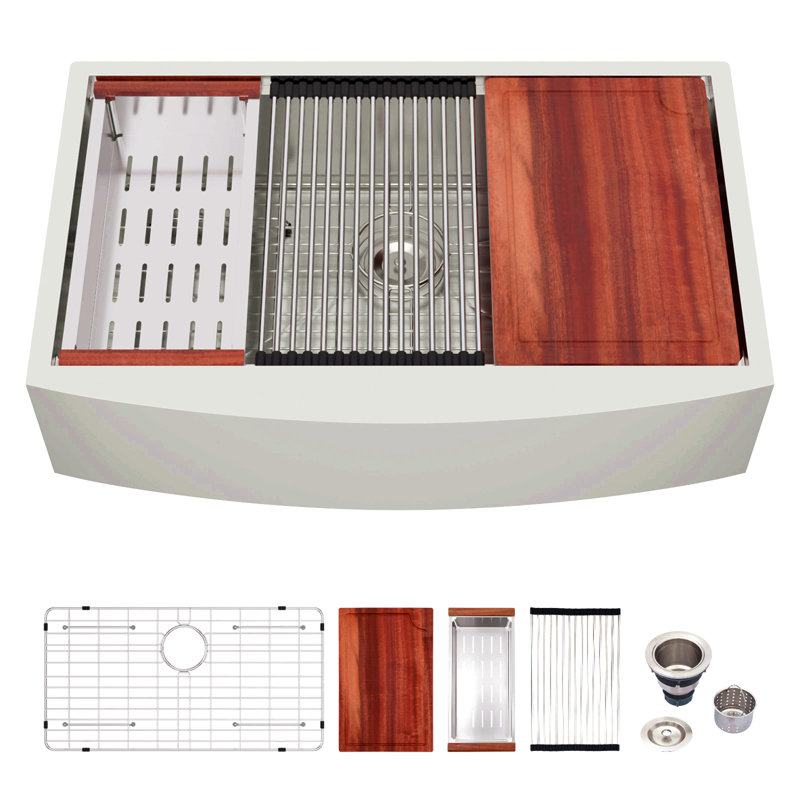 Station de travail 30 Farmhouse - Évier de cuisine en acier inoxydable à tablier frontal de calibre 16
