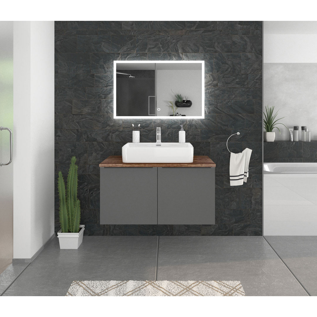 Odin washbasin with base cabinet, 96cm, alpine white / rustic oak / oak, metal handles