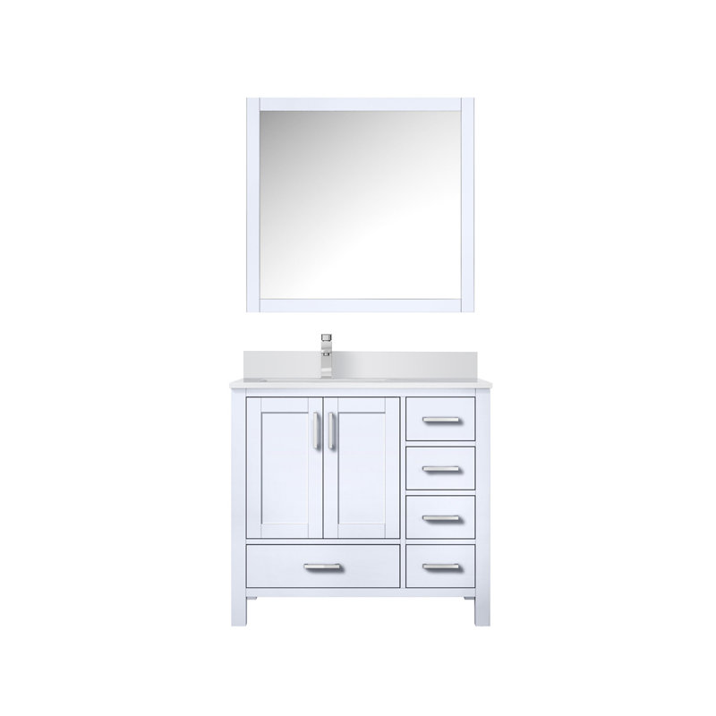 Jacques 36 in. W x 22 in. D Left Offset Bath Vanity, Faucet Set, & 34 in. Mirror, White, White