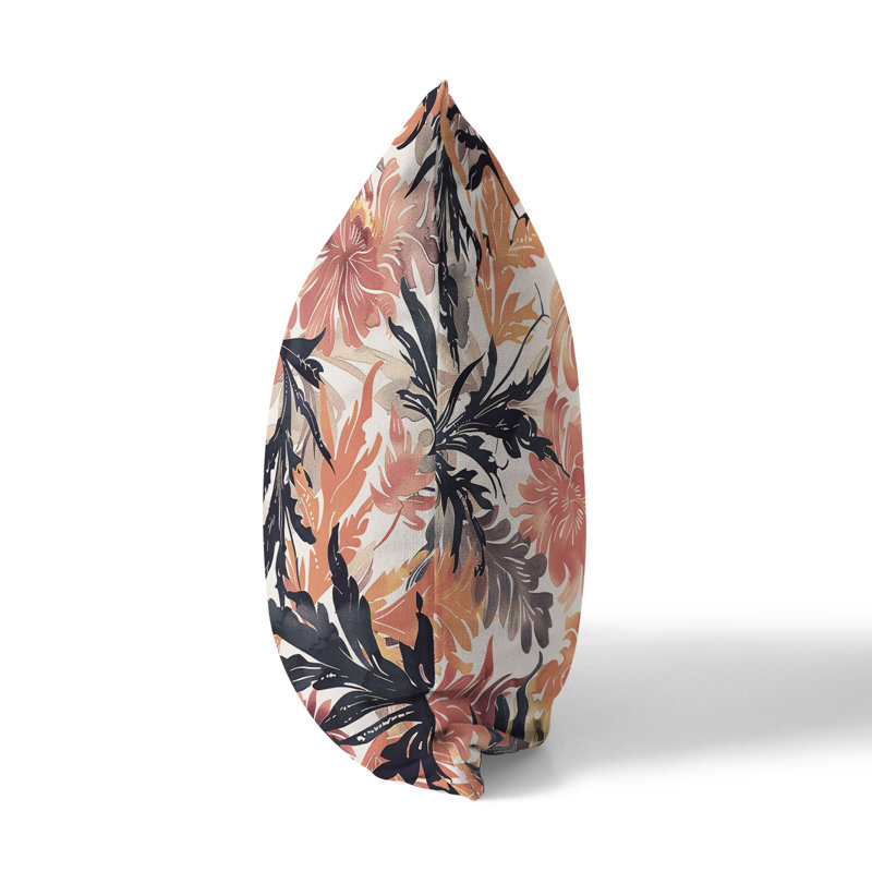 Coussin décoratif intérieur / extérieur Serendipity Blooms, H 16 po x l 16 po, Noir / Orange