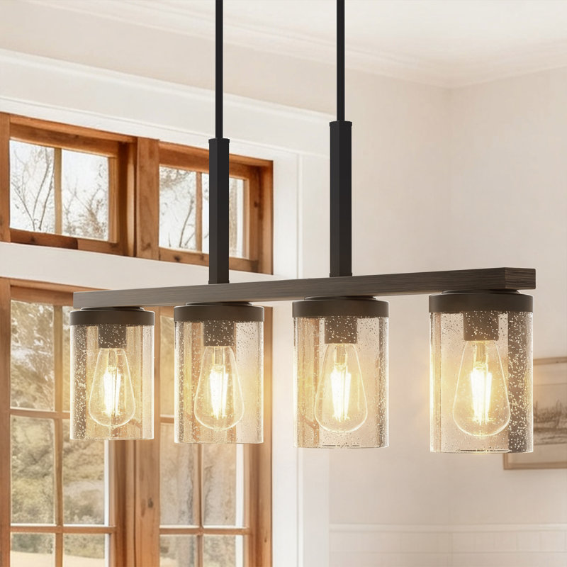 4 - Light Linear Pendant Light With Wood Texture