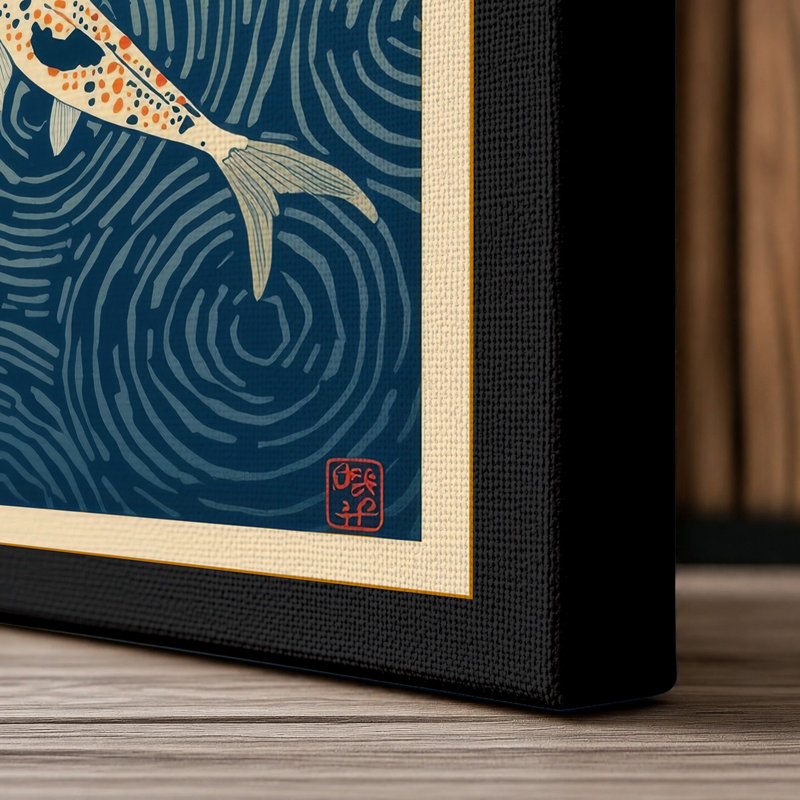 Koi in Ripples Japandi - Wrapped Canvas, 18x12 - 45.7 x 30.5 cm, Black Border