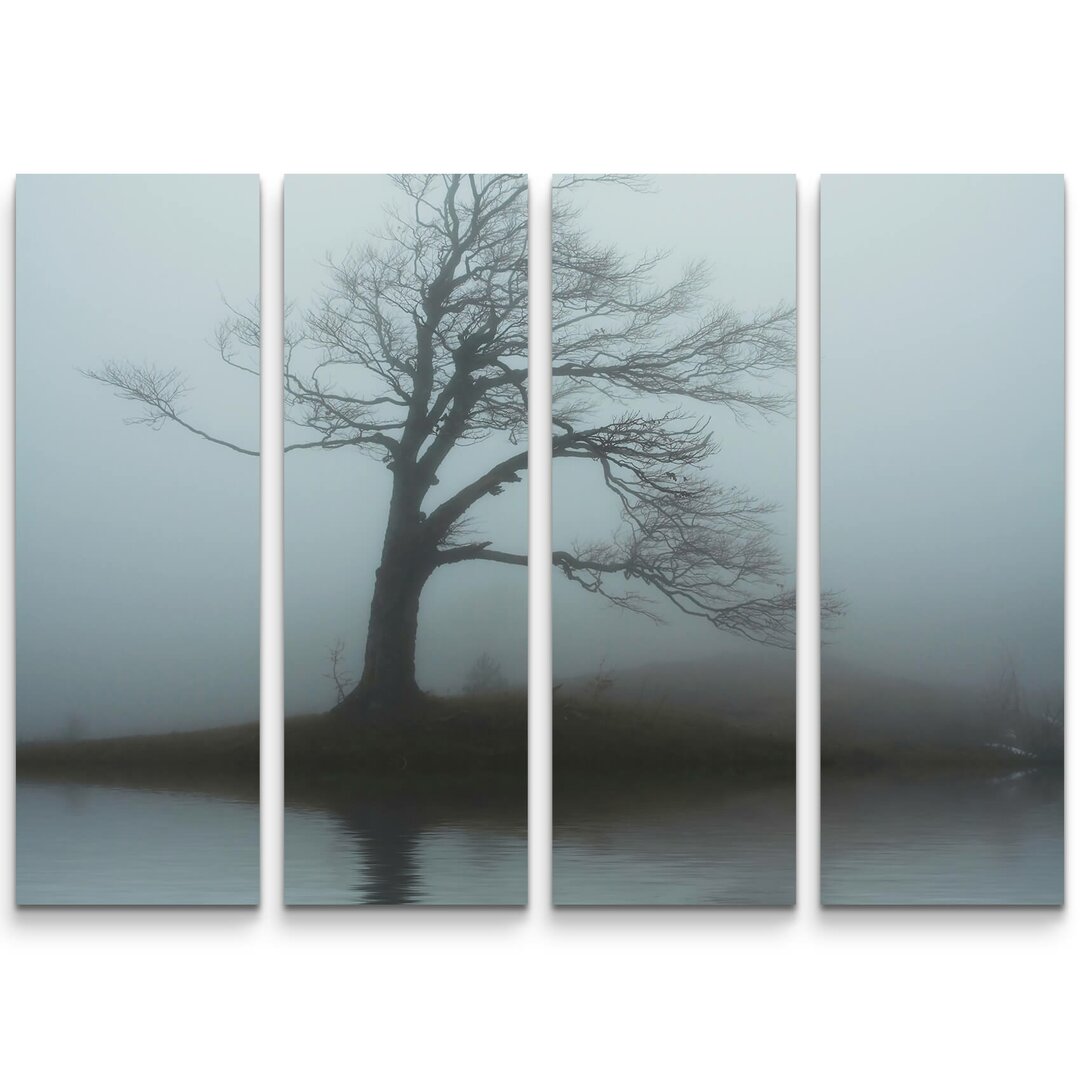 4-tlg. Leinwandbilder-Set Baum am See im Nebel