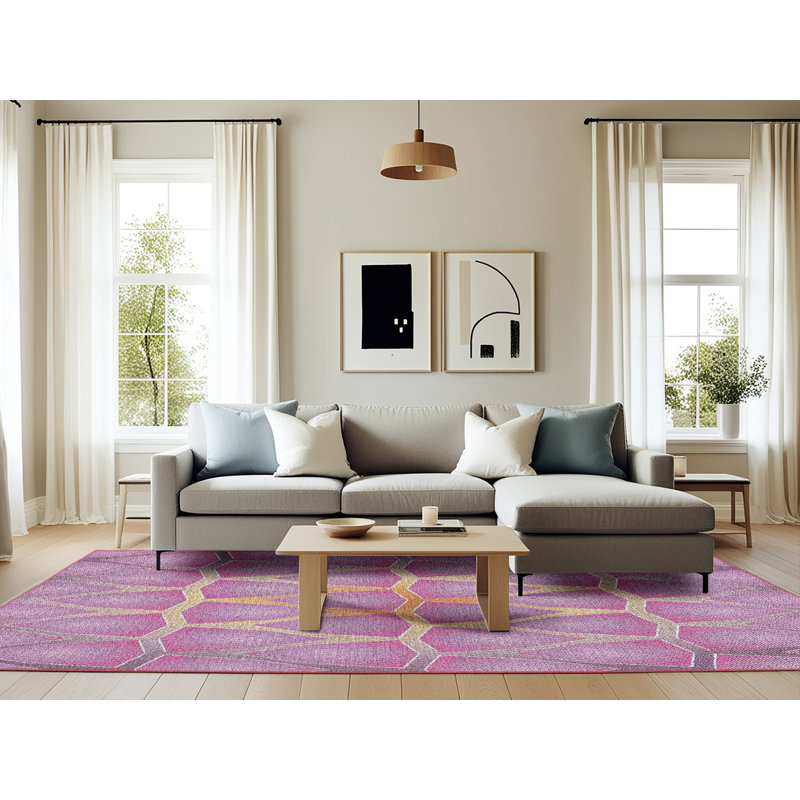 Tapis rose à motif géométrique Koepke, Rectangle 6 pi x 9 pi