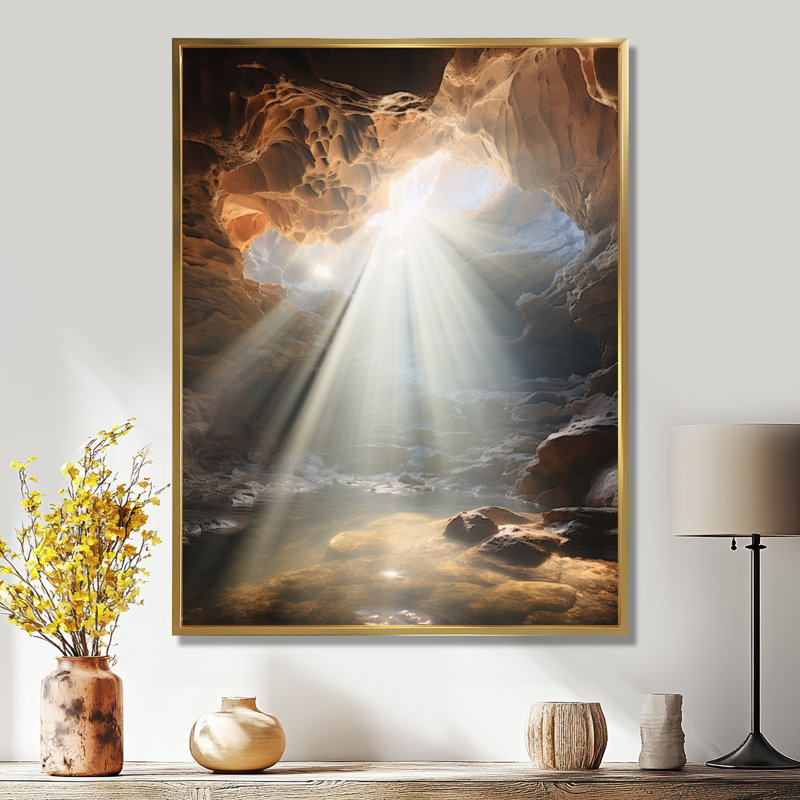 «God Rays Sunshine In The Cave By The Ocean - Landscape Mountains Wall Art Living Room, H 32 po x l 24 po
