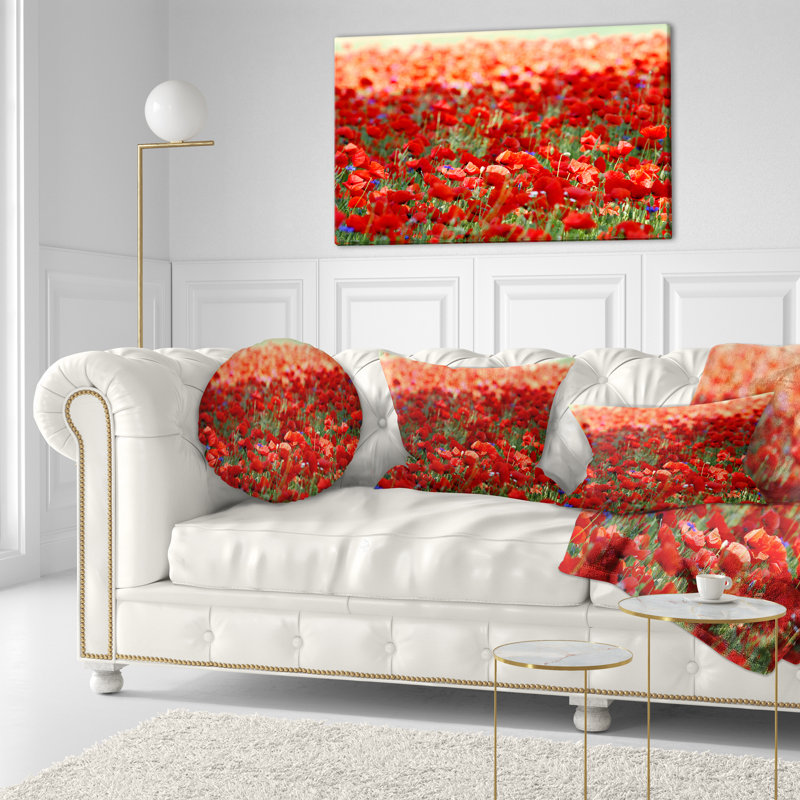 Thick Red Poppy Flower Field - Coussin décoratif imprimé floral