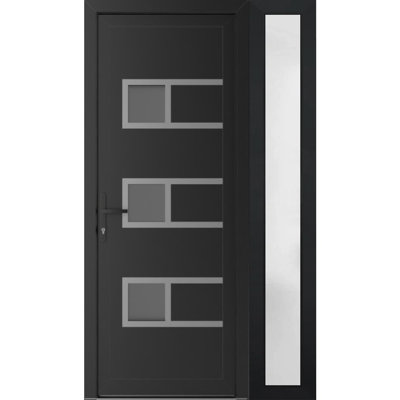 Front Exterior Prehung uPVC Metal-Plastic Manux 8933 Matte Black Side Sidelite Transom Office Commercial and Residential Doors Entrance Patio Garage 50 x 80 (W36+14 x H80) Right hand Inswing