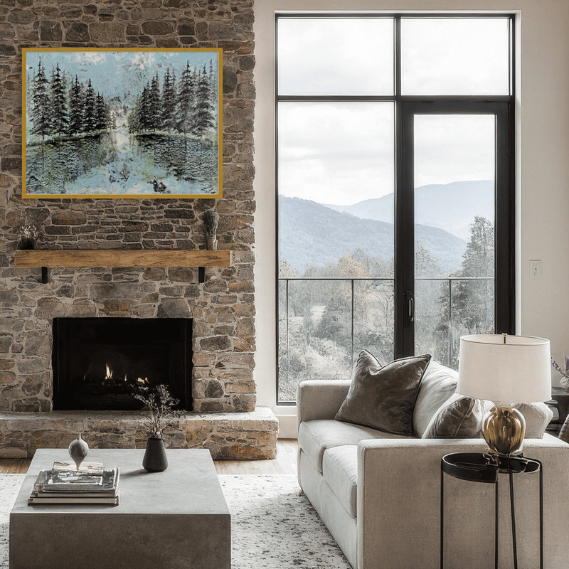 Nature Inspired "Evergreen Reflection" Canvas Wall Art By Karen Biery, 12" H x 16" W, Framed Print, White
