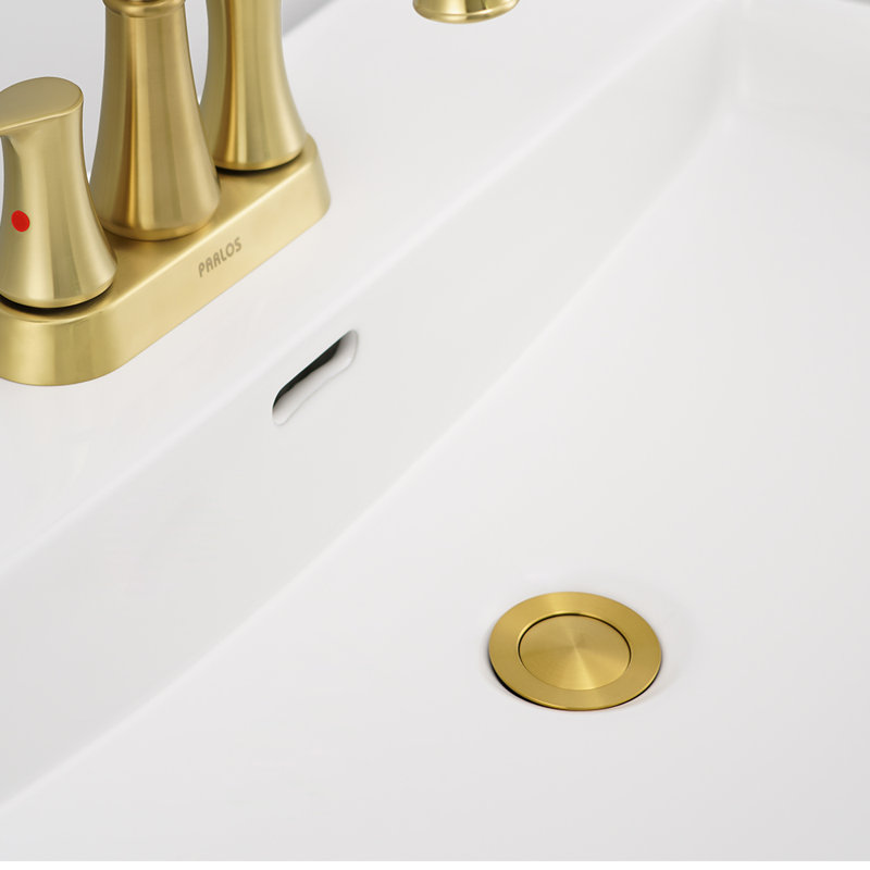 Drain escamotable de lavabo de salle de bain avec trop-plein, Or brossé