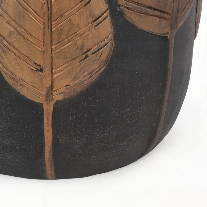 Boho Style Lightweight Concrete Side Table with Two-Toned Finish and Leaf Pattern, Perfect for Outdoor and Indoor Use