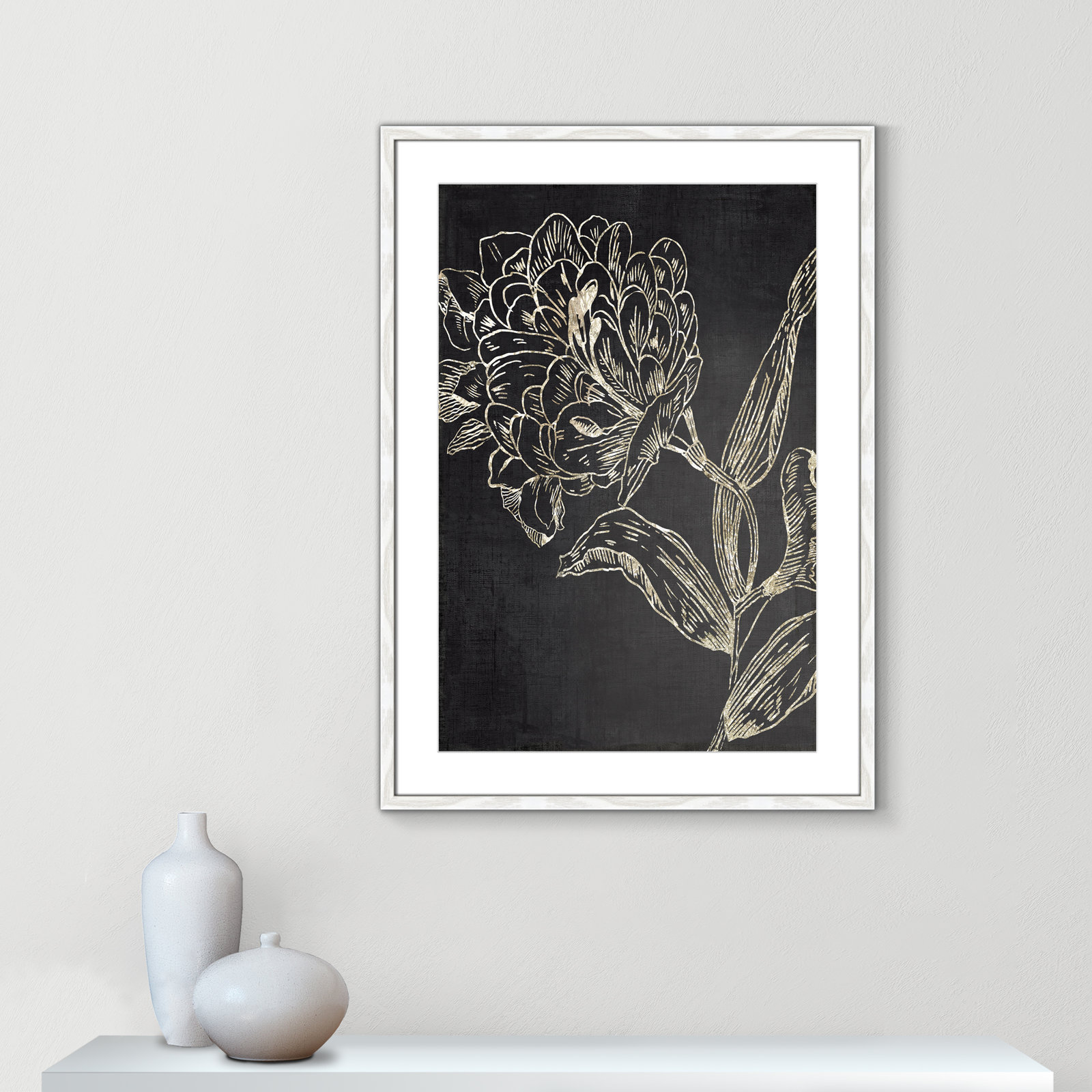 Clarendon "Golden Flower Folklore II" Print, 35.5" H x 25.5" W, White Wood Grain