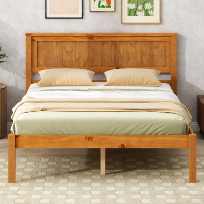 Base de lit plateforme avec tête de lit, support à lattes de bois, aucun sommier requis, lit double