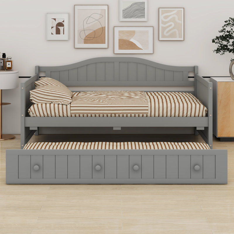 Modern Wood Daybed with Trundle Bed, Gray