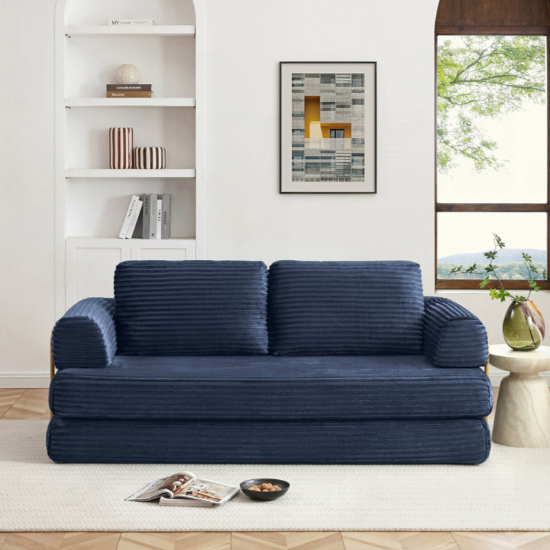  Multi-Functional Folding Sofa Bed, Ergonomic Corduroy Convertible Floor Loveseat with Support Pillows for Living Room Family Leisure