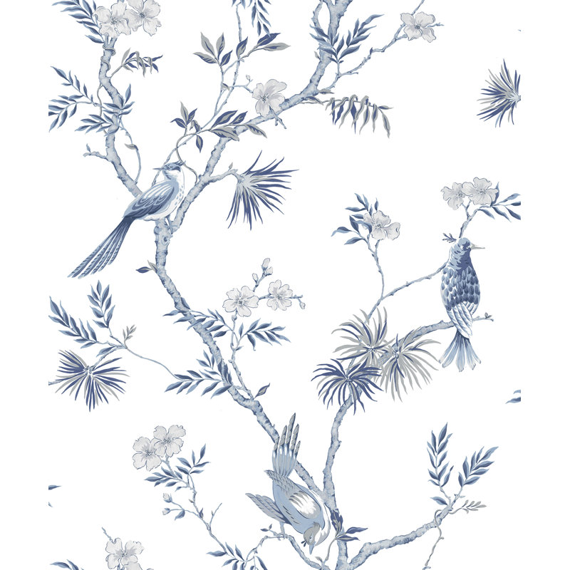 Batchelder 10m x 53cm Matte Wallpaper Roll, White/Blue