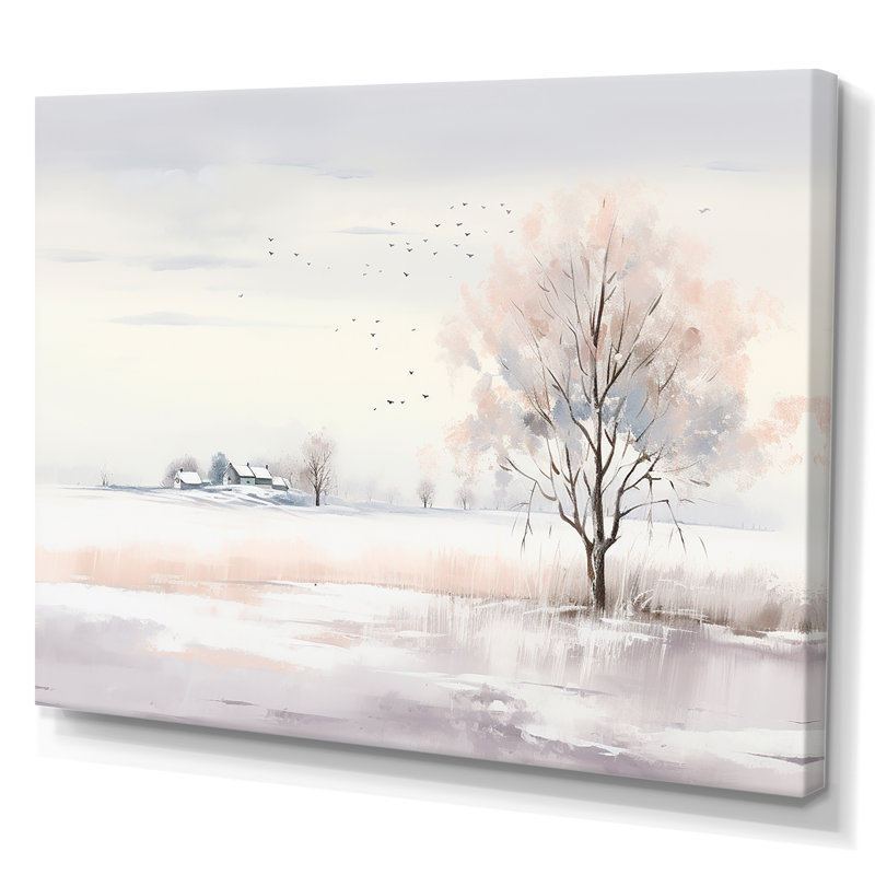 Paysage d'hiver, minimalisme - Paysage d'hiver, H 16 po x l 32 po x P 1 po, Toile tendue