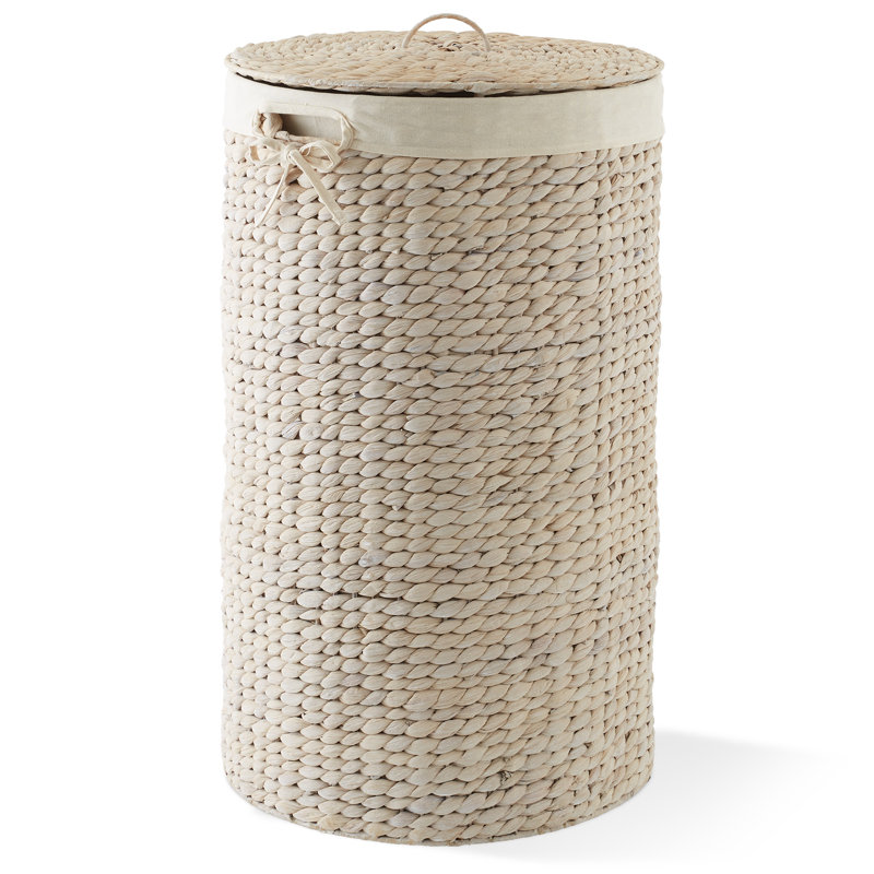 Panier à linge rond avec couvercle et doublure pour vêtements - Jacinthe blanchie, Blanchir