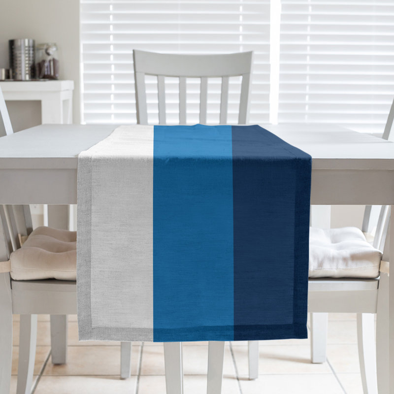 Chemin de table basket Philadelphia, L 72 po x l 16 po, Blanc / bleu / bleu marine, Sergé de coton