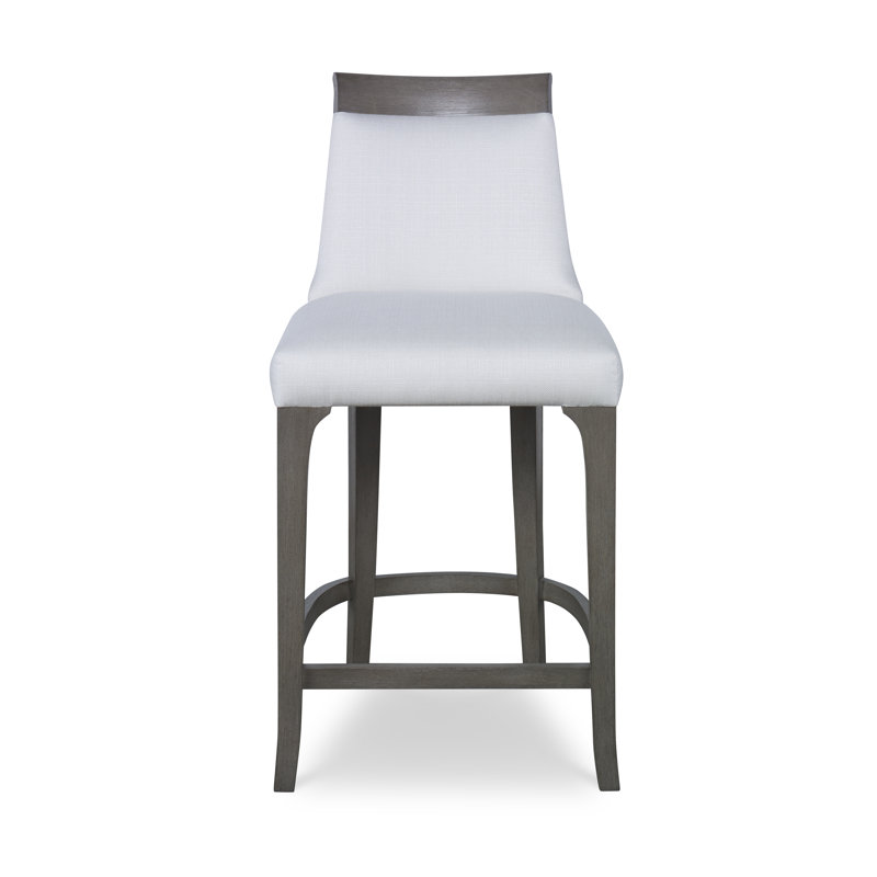 Mira Upholstered Stool with Solid Wood Frame, Greige, White