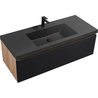 Edom 48'' Black Floating Vanity With Black Integrated Sink