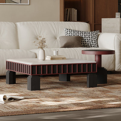 Ensemble de tables basses carrées avec plateau en granit blanc et une table d'appoint