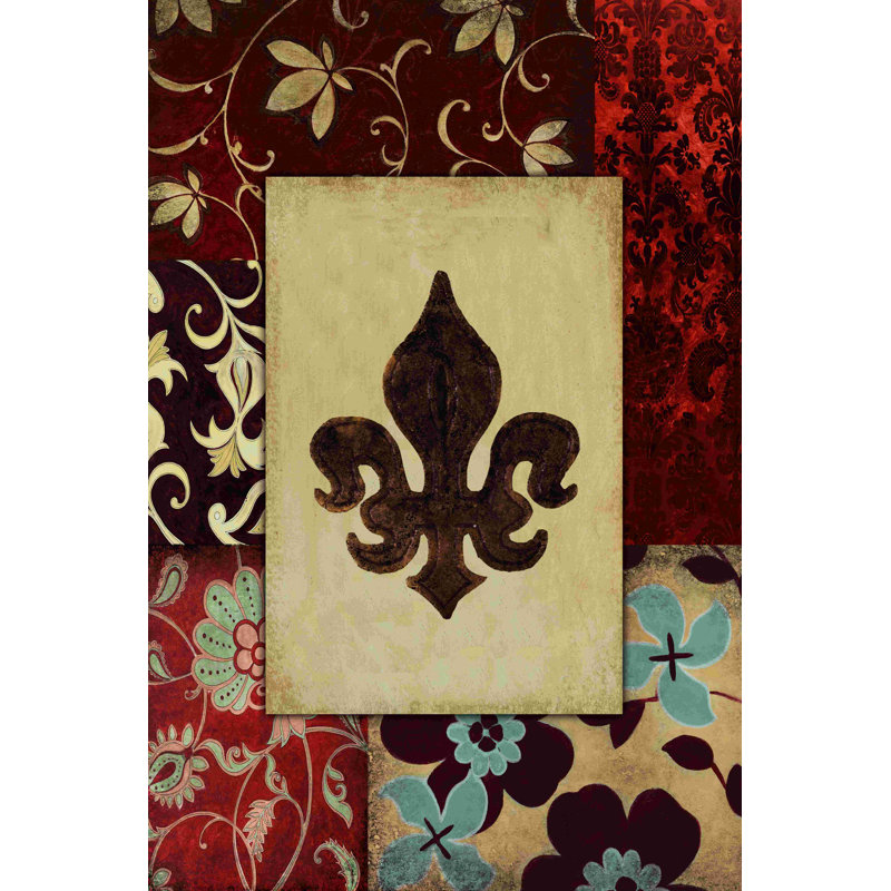 Fleur de lis, motif vieilli 2, impression sur toile tendue, H 18 po x l 12 po