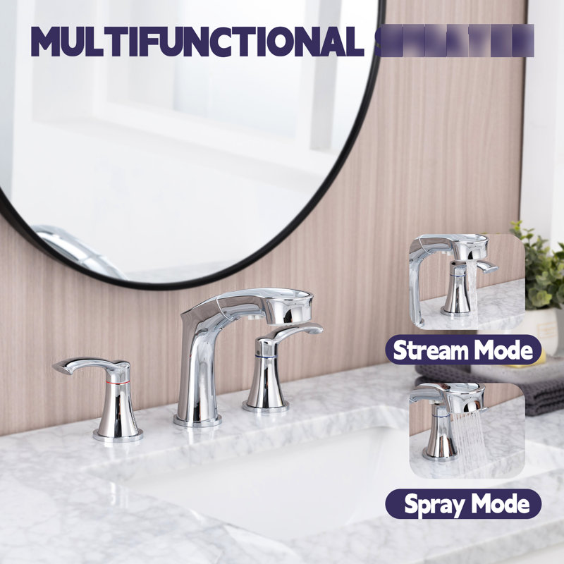 Widespread Sink Mixer Faucet - Stainless Steel, Offers Versatile Water Control Heavy Duty Steel Bathroom 2 With Strong Flow