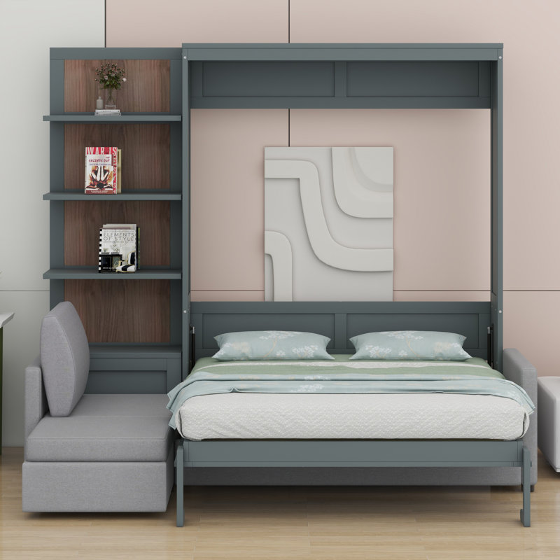 Lit escamotable mural avec canapé et tablettes Murphy, Gris