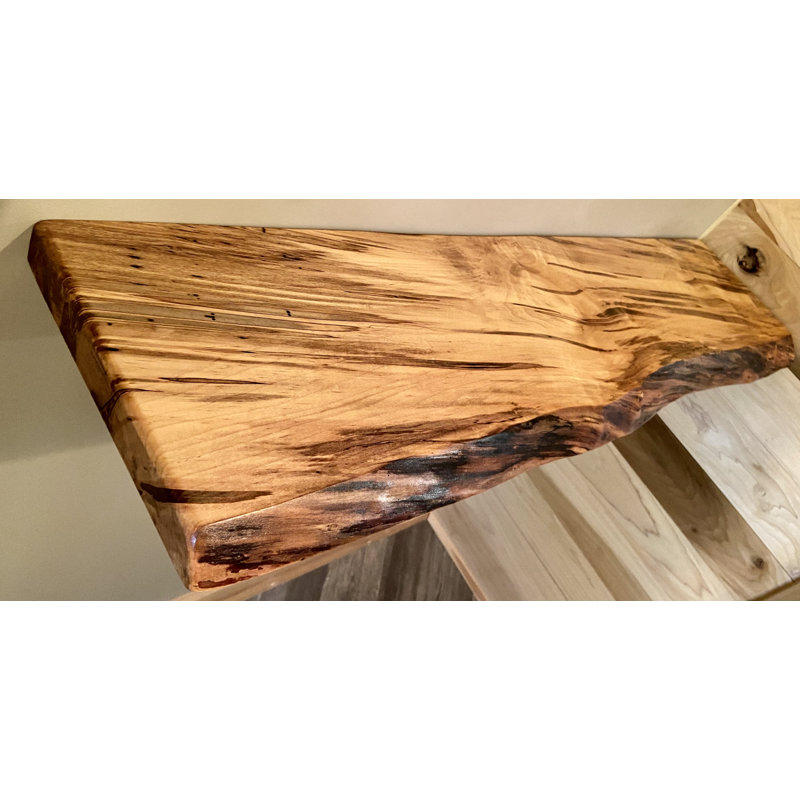 Maple Solid Wood Floating Shelf with Live Edge, 2" H x 12" W x 12" D